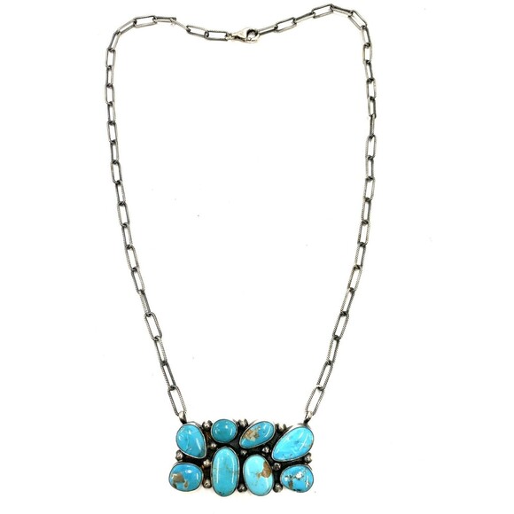 Native American Sterling Silver Natural Kingman TurquoiseBar Necklace